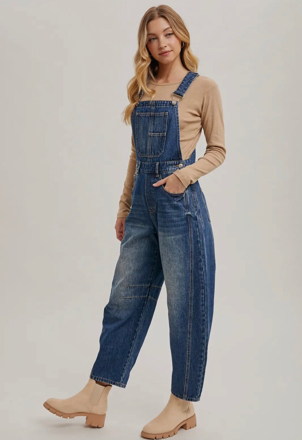 Denim Barrel Overalls