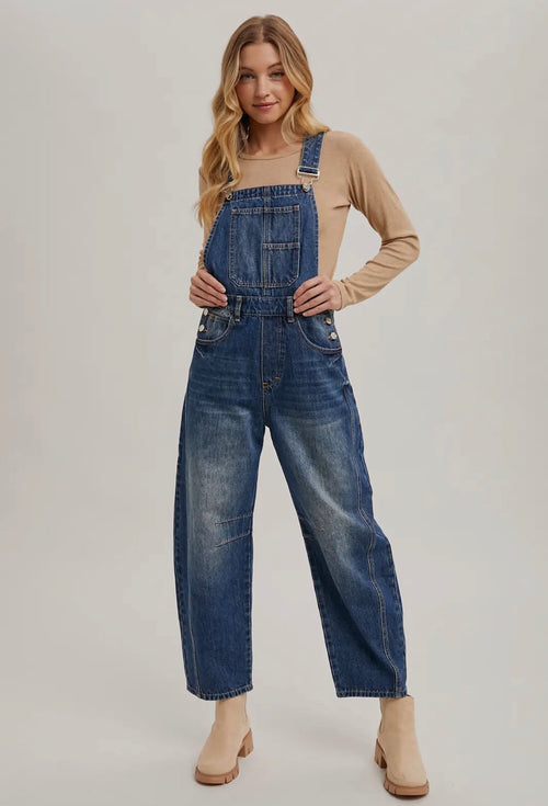 Denim Barrel Overalls